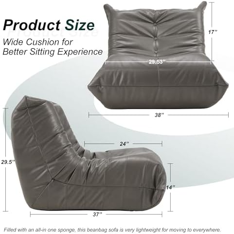 Hobestluk Bean Bag Chair Adult Leather Togo Chair Memory Foam Living Room - Image 2