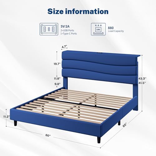 EnHomee Queen Bed Frame with Upholstered Headboard & Charging Station - Image 2