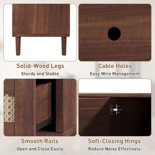 Merax Rattan TV Stand with Storage Cabinets - Image 5