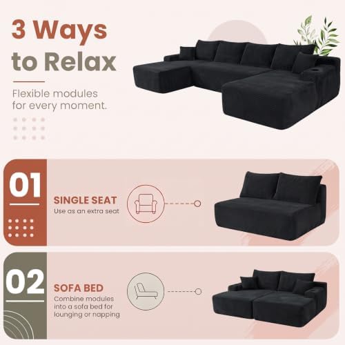 Yafylly 126" U Shaped Boneless Sectional Couch - Image 3