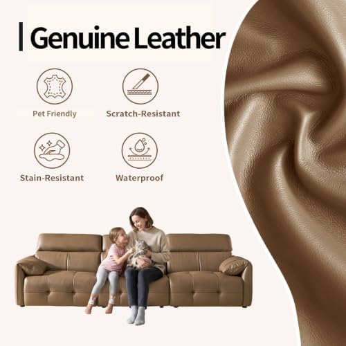 Modular Sectional Sofa 122", 3-Seater Genuine Leather Couch - Image 4