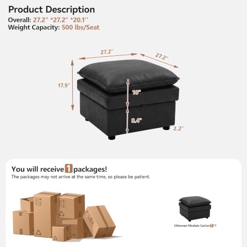 27" Black Faux Leather Storage Ottoman, Large Square Footrest - Image 2