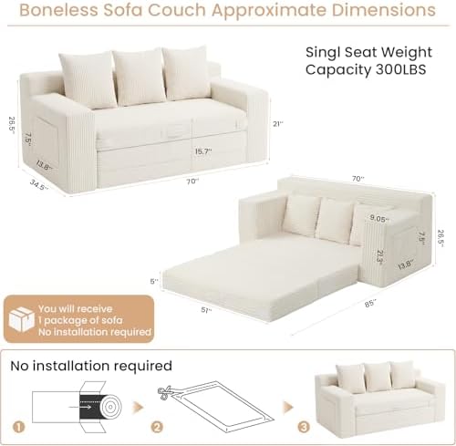 Boneless Couch Sofa Bed, Pull Out Couch Bed - Image 3