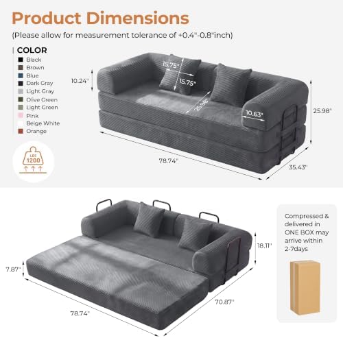 79" Convertible Futon Sofa Bed, Boneless Couch - Image 2