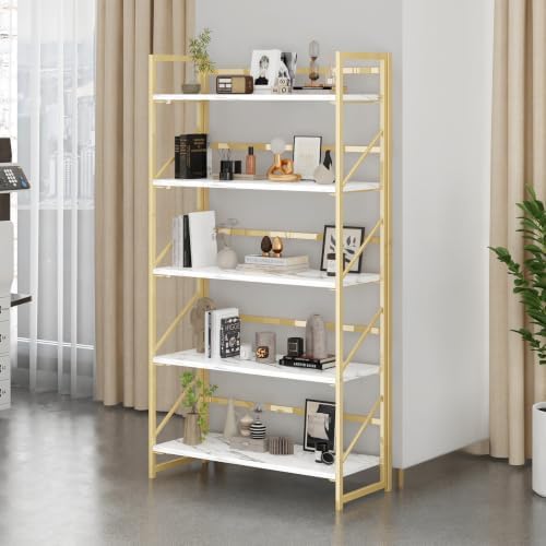 JSB 5 Tier No Assembly Folding Bookshelf, 30.7" Wide Foldable Storage Bookcase - Image 2