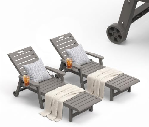 Outdoor Chaise Lounge Chairs set of 2, 5-Position Adjustable Backrest, by ASKPASS