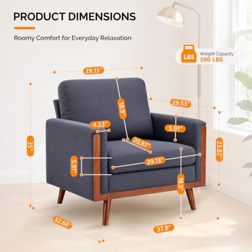 VINGLI Mid-Century Modern Oversized Accent Chairs Set of 2 - Image 2