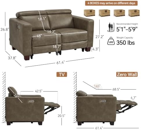MCombo Zero Wall Hugger Power Loveseat Recliner Sofa - Image 3