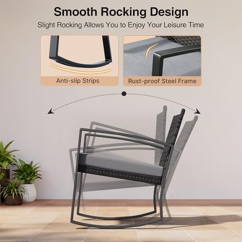 Qsun 3 Pieces Patio Furniture Set Rocking Bistro Set Outdoor Rattan Conversation - Image 3