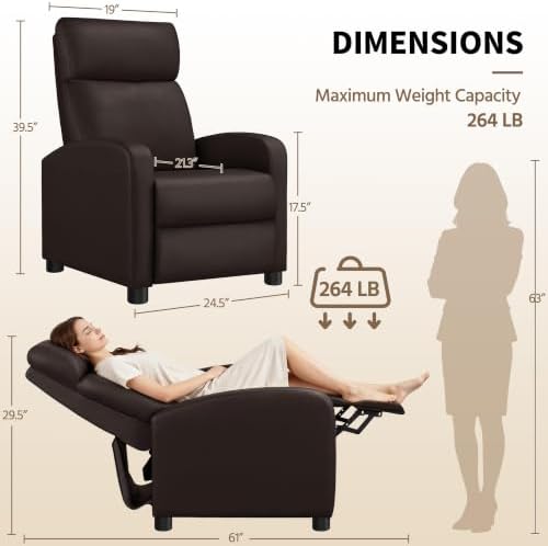 Yaheetech Recliner Chair with 3 Adjustable Angles Living Room Chairs Brown - Image 3