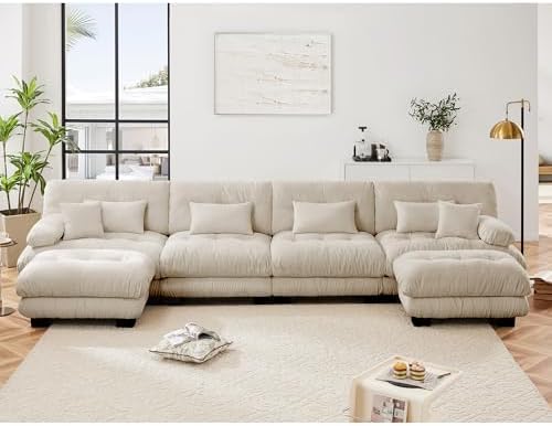 Modular Sectional Sofa for Living Room, Oversized 4 Seater Beige Sectional - Image 3
