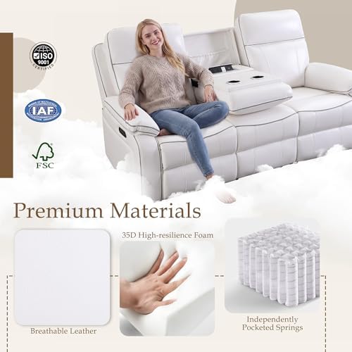 Power Reclining Sofa with Fold Down Table, Breathable PU Leather Electric - Image 4