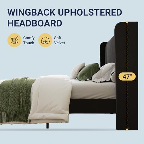 Allewie King Size Velvet Platform Bed Frame, Tall Wingback Headboard - Image 6