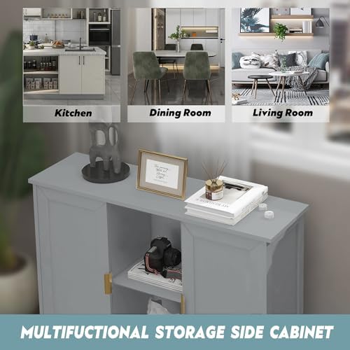 TaoHFE Grey Kitchen Pantry, Modern Wooden Small Credenza Sideboard - Image 3