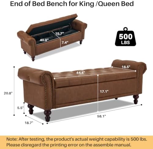 SOFTHION 58.1" Storage Bench for Bedroom, PU Leather Upholstered - Image 2