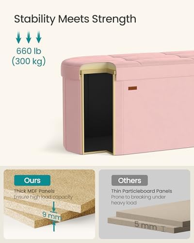SONGMICS Folding Ottoman with Storage, Oval Bench, Velvet Fabric - Image 4