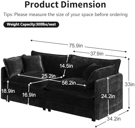 GNIXUU 76" Modular Sectional Sofa, Comfy Chenille Love Seats 25" Deep Seat - Image 2