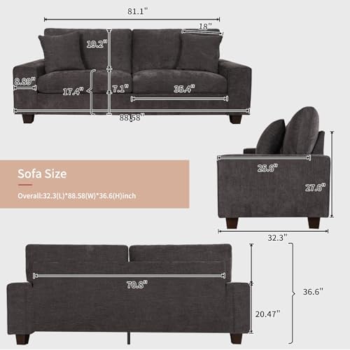 DOPEDIO 88.58" Modern Loveseat Sofa, Dark Grey, Couch - Image 2