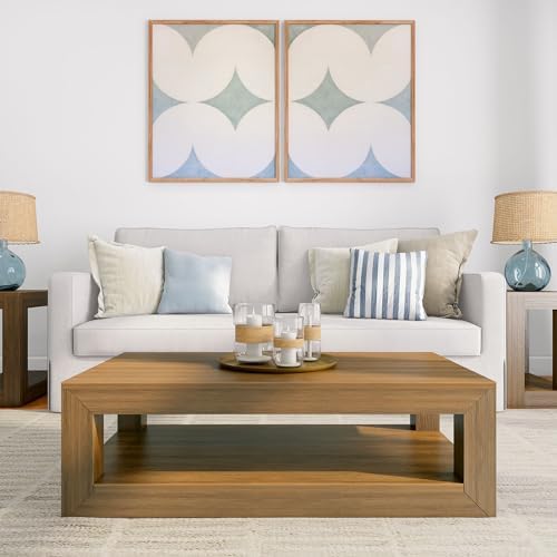 Plank+Beam Modern Coffee Table, Rectangular, 40 Inch, Pecan Wirebrush - Image 3