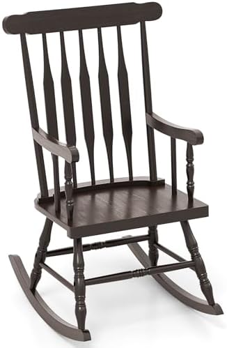 GIANTEX Indoor & Outdoor Wood Rocking Chair, Patio Rocking Chair, Dark Coffee by Giantex
