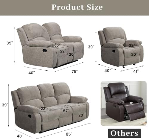Betsy Furniture Soft Fabric Reclining Sofa Set, Drop Down Table, Cupholder - Image 2