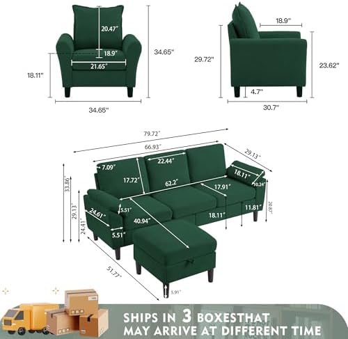 79" Convertible Sectional Sofa Set, Modern Linen Small L Shaped Couch - Image 2