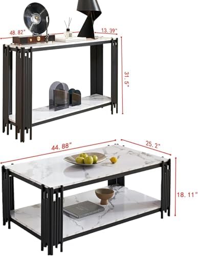 White Marble Coffee Table Set of 2 - Image 3