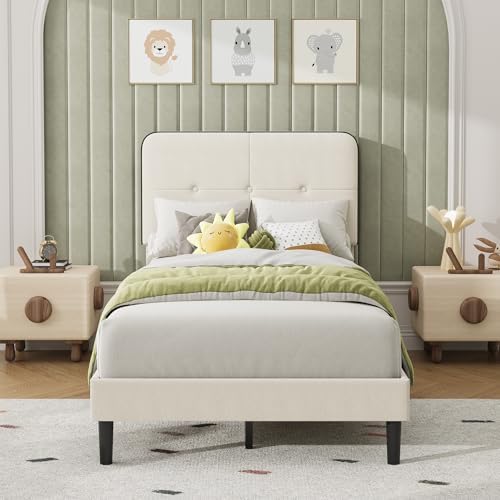Garvee Twin Bed Frame, Velvet Upholstered Platform Bed Frames by Garvee