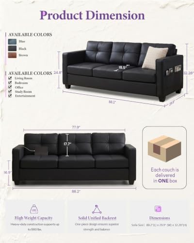 Black Faux Leather Sectional Couch, 4-Piece Sofa Set - Image 2