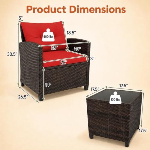 COSTWAY 3PCS Wicker Patio Furniture Set - Image 3