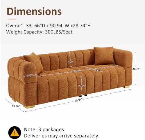 VANOMi 90.9" Boucle 3-Seater Deep Seat Sofa, Oversized Cloud Couch - Image 2