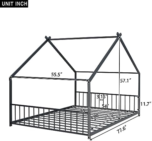 Flieks Full Size Metal House Bed Frame - Image 2