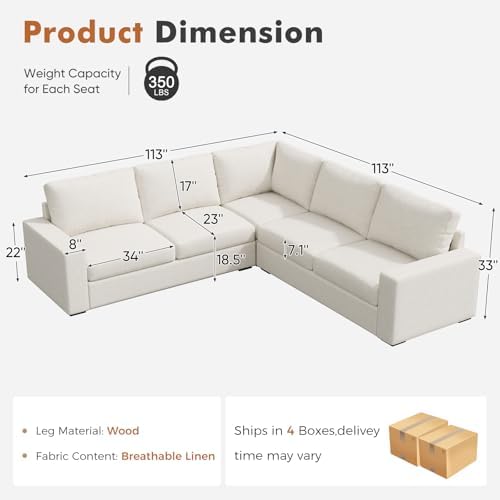 ABCASA Oversized Modular V Shaped Sectional Couches - Image 2