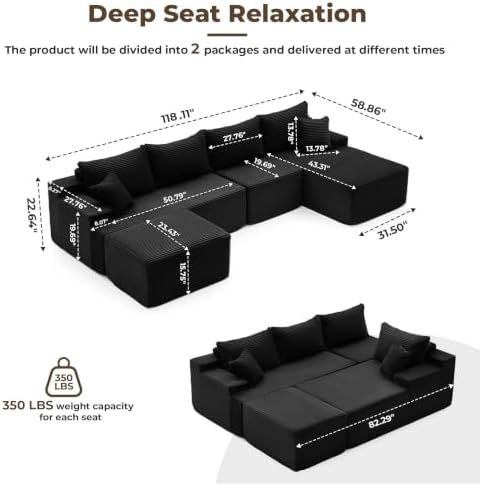 Mangodan Cloud Sectional Couch, Boneless Couches - Image 3
