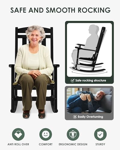 Outdoor Rocking Chair Set of 2, All-Weather Resistant Poly Lumber Rocker Chair - Image 5