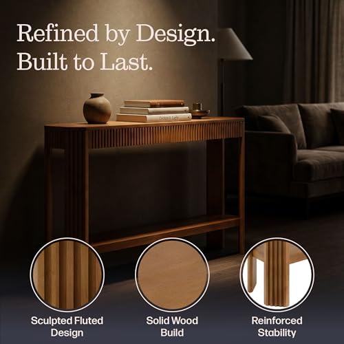 Alaterre Furniture Fluted Solid Wood Console Table - Image 3