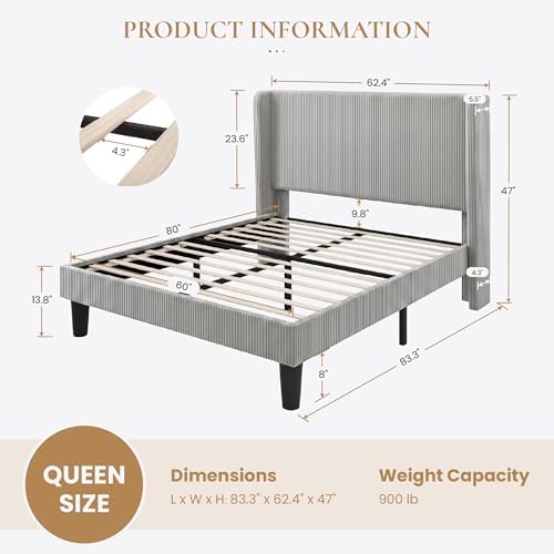 SHA CERLIN Queen Corduroy Platform Bed - Image 2