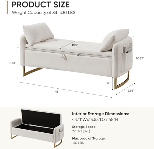 48" End of Bed Bench, Modern Storage Bench - Image 2