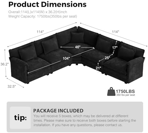 ELUCHANG 114" Oversized V Shaped Modular Sectional Sofa Couch, Comfy Cloud Couch - Image 2