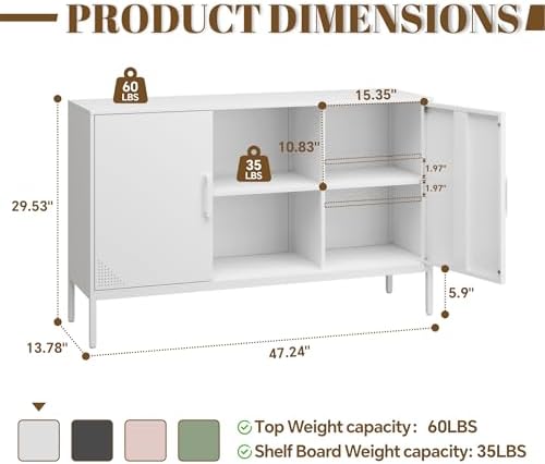Metal Storage Cabinet, Metal White TV Stand - Image 3