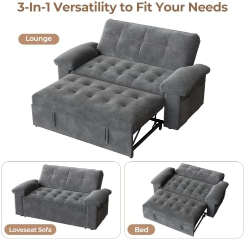 59” Loveseat Sleeper Sofa with USB Ports & 4 Storage Pockets, 3 in 1 - Image 4