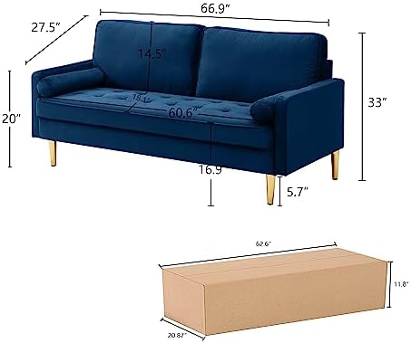 KEIKI 65" Velvet Futon Sofa Loveseat, Small Sleeper Cloud Couch Bed - Image 2