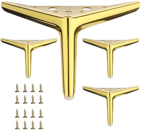4.7 inch/12cm Shiny Gold Metal Furniture Legs Set of 4 by Smaxcn