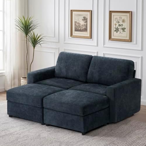 69” Chenille Loveseat Couch W/Two Movable Ottoman - Image 7