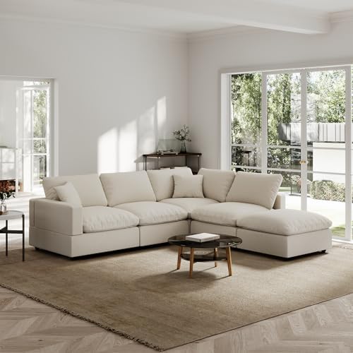 Modern Sectional Linen Couch for Living Room V-Shape Sofas, 5 Seat Modular by Gtilzria