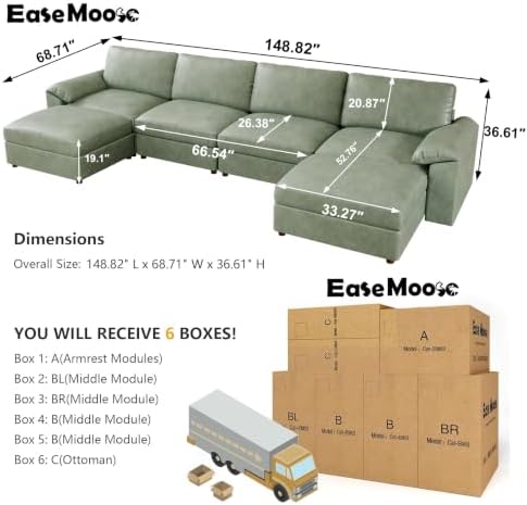 EASE MOOSE Modular Sectional Sofa, U Shaped Scratch Resistant Couch - Image 2