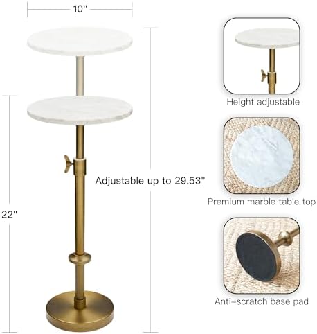 Adjustable 10" White Marble Drink Table - Image 3
