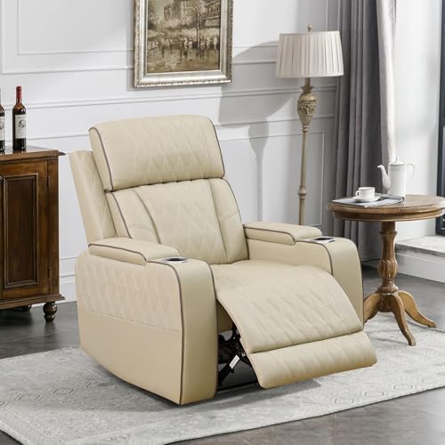 Power Recliner Chair with LED Lights, Leather Power Recliner 1 Seat, Living - Image 3