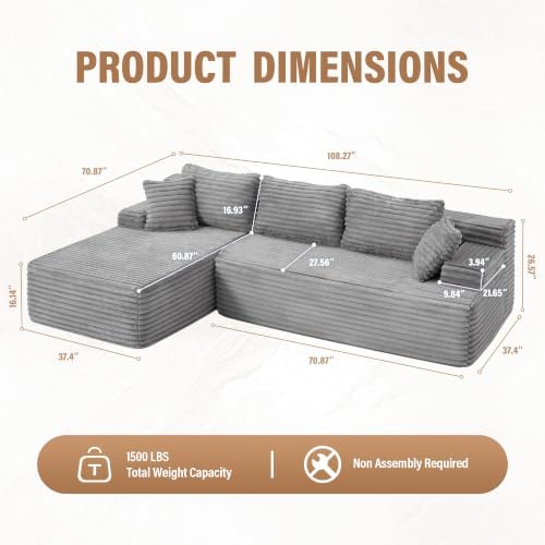 Hobestluk Boneless Couches Modular Sectional Sofa L-Shape Oversized Chaise - Image 2
