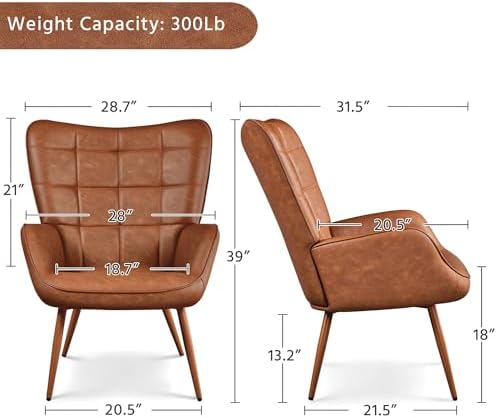 Yaheetech Faux Leather Living Room Accent Chairs, Retro Brown - Image 3